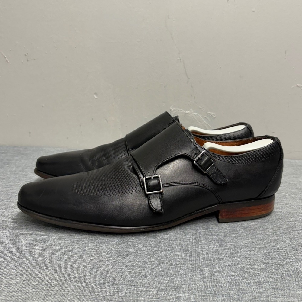 Florsheim Monk Strap Shoes Mens 11D Black Leather 15152-001 Perforated Dress